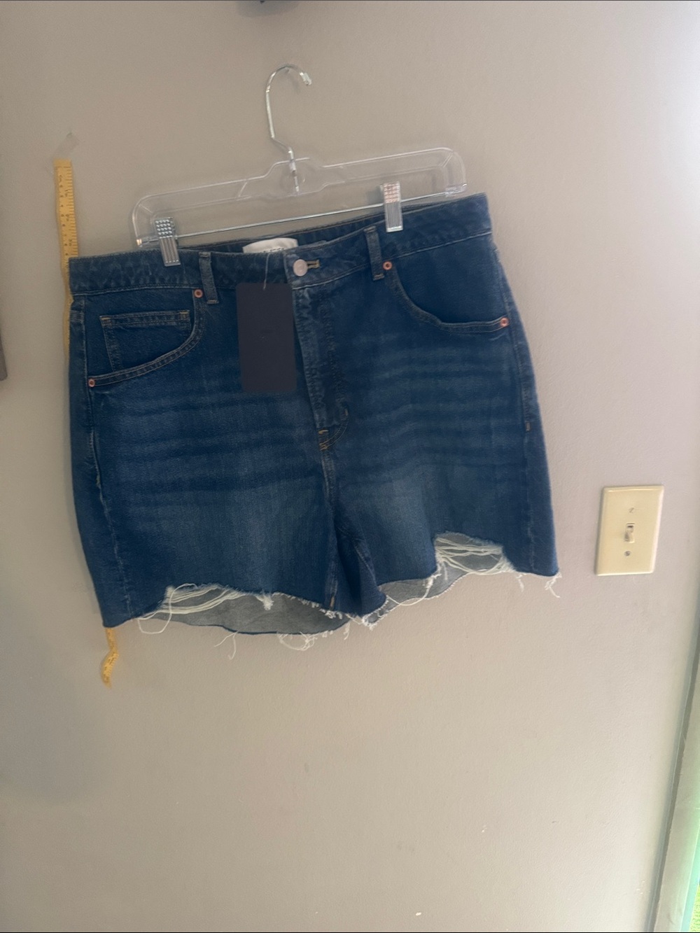 Fabletics Dark Blue Distressed Raw Hem Jean Shorts